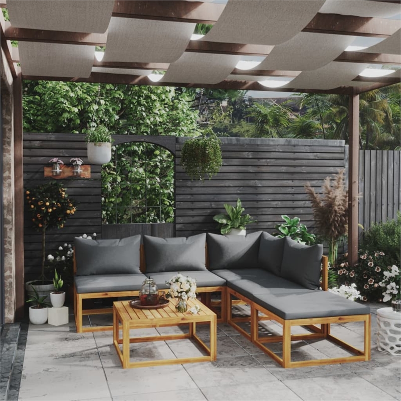 vidaXL 6 Piece Solid Acacia Wood Large Garden Lounge Set in Gray/Natural