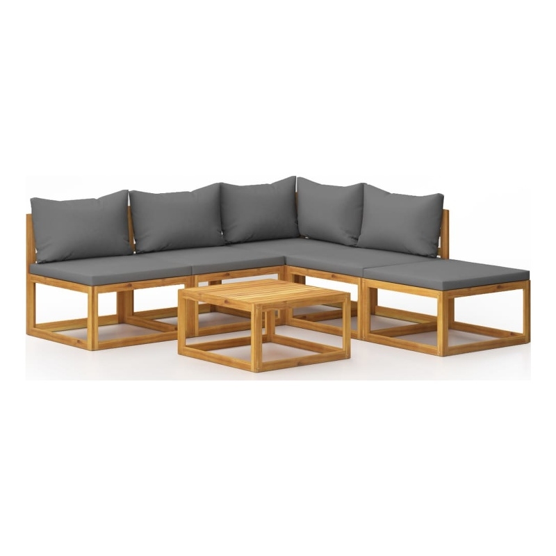 vidaXL 6 Piece Solid Acacia Wood Large Garden Lounge Set in Gray/Natural