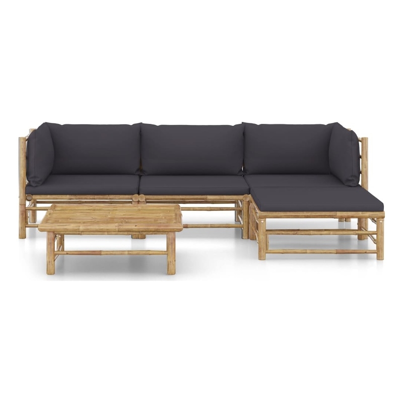 vidaXL 5 Piece Bamboo Medium Garden Lounge Set in Gray
