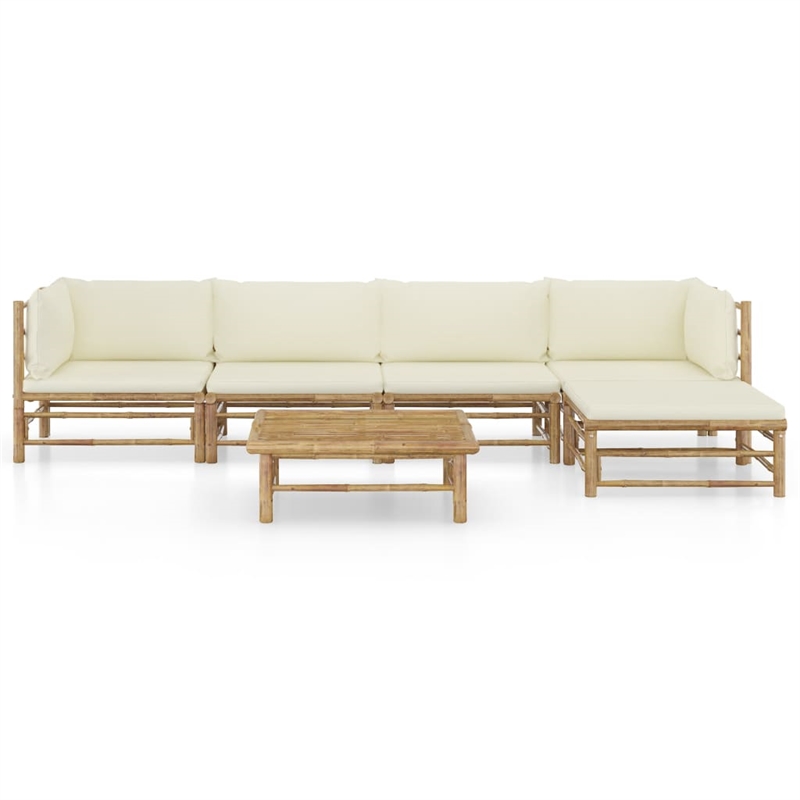 vidaXL 6 Piece Bamboo Small Garden Lounge Set in White/Cream