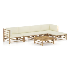 vidaxl 6 piece bamboo small garden lounge set in white/cream
