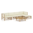 vidaXL 6 Piece Bamboo Small Garden Lounge Set in White/Cream