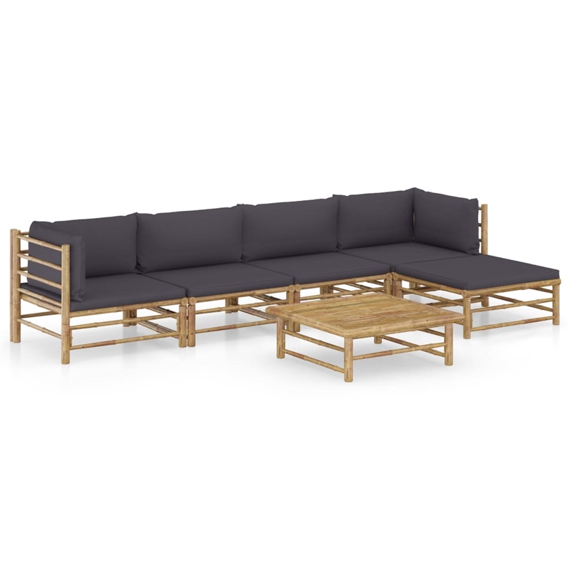 vidaXL 6 Piece Bamboo Medium Garden Lounge Set in Gray