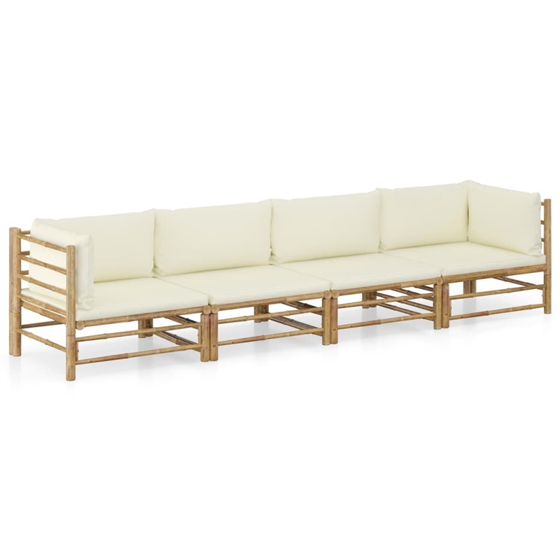 vidaXL 4 Piece Bamboo Standard Garden Lounge Set in White/Cream