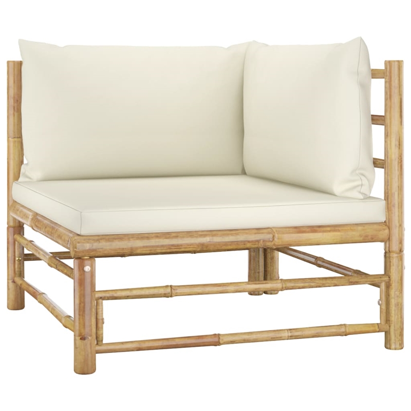 vidaXL 4 Piece Bamboo Standard Garden Lounge Set in White/Cream