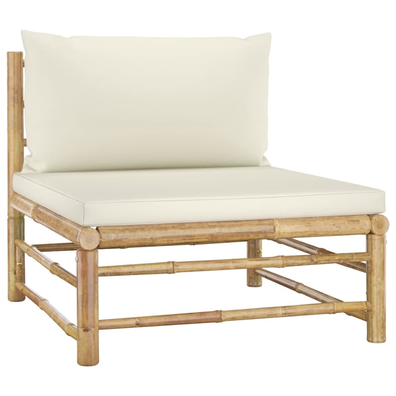 vidaXL 4 Piece Bamboo Standard Garden Lounge Set in White/Cream
