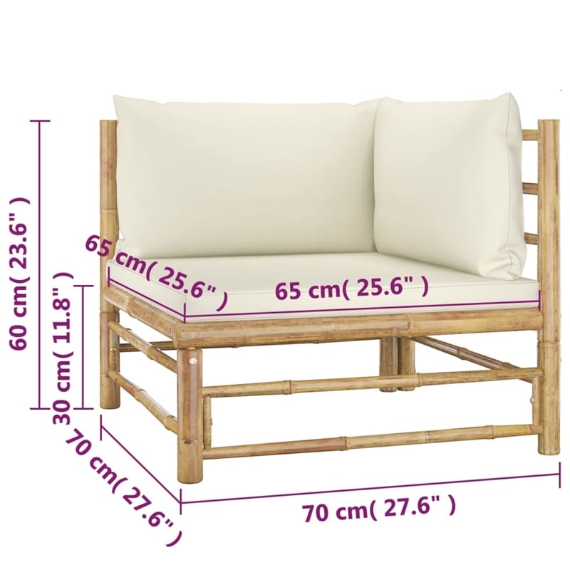 vidaXL 4 Piece Bamboo Standard Garden Lounge Set in White/Cream