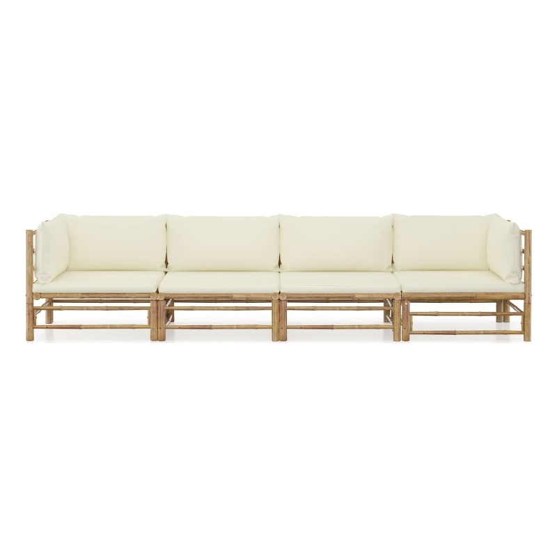 vidaXL 4 Piece Bamboo Standard Garden Lounge Set in White/Cream