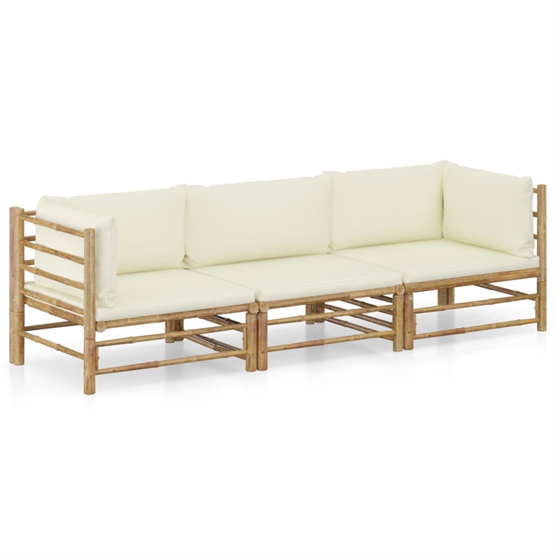 vidaXL 3 Piece Bamboo Medium Garden Lounge Set in White/Cream