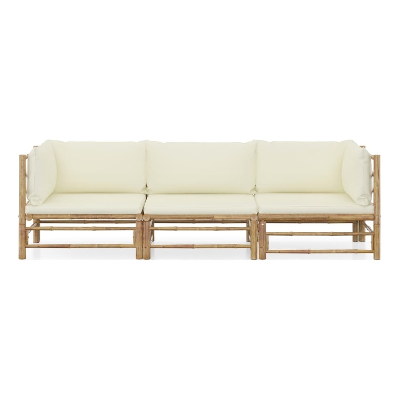 vidaXL 3 Piece Bamboo Medium Garden Lounge Set in White/Cream