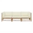 vidaXL 3 Piece Bamboo Medium Garden Lounge Set in White/Cream