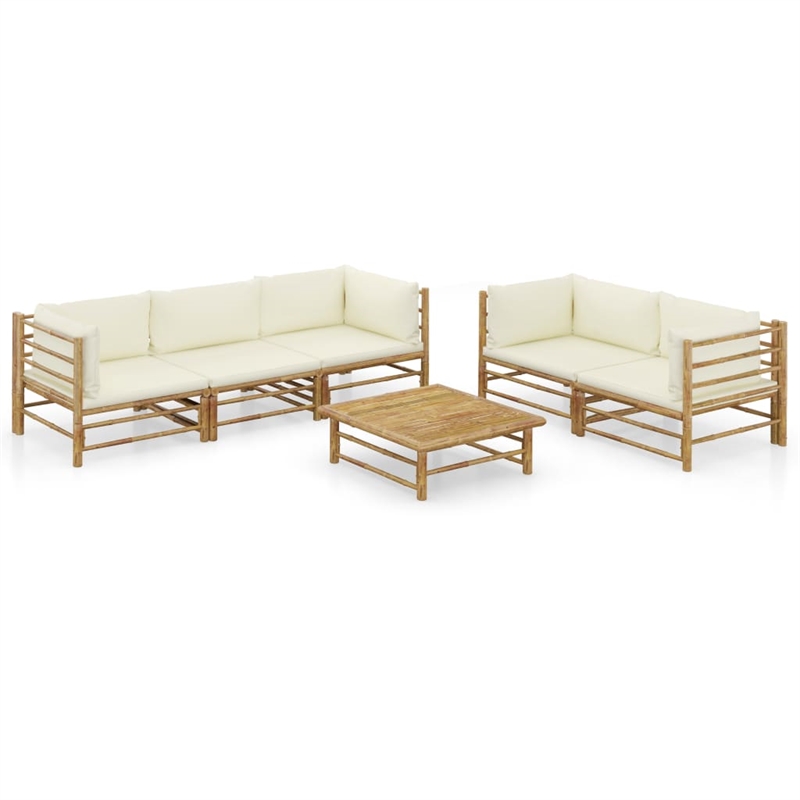 vidaXL 6 Piece Bamboo Small Garden Lounge Set in White/Cream
