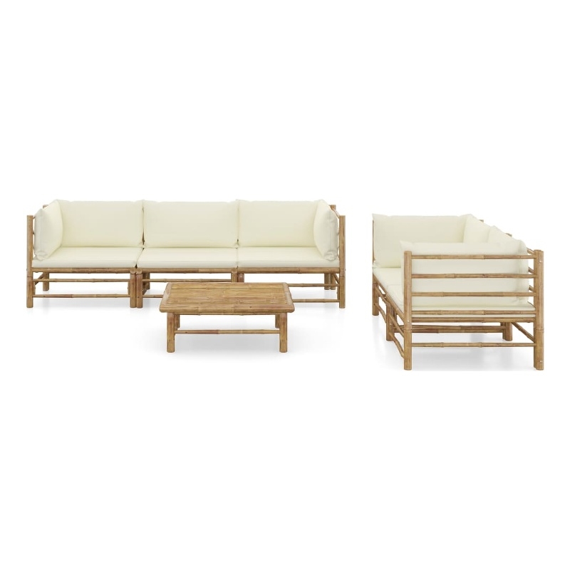 vidaXL 6 Piece Bamboo Small Garden Lounge Set in White/Cream