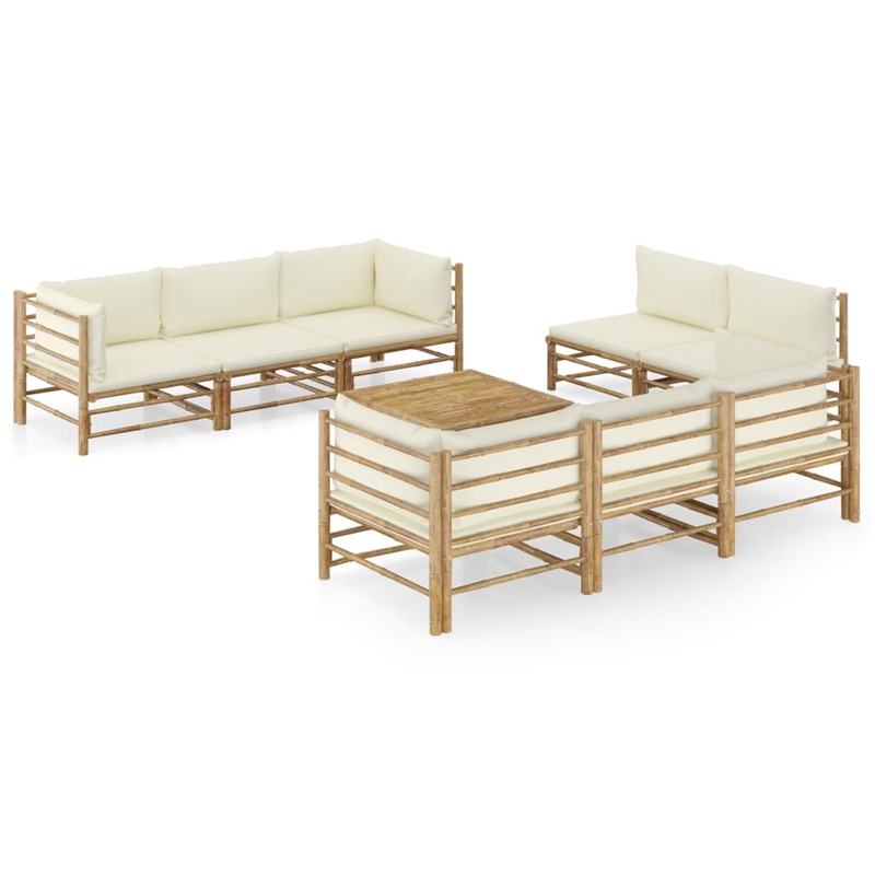 vidaXL 9 Piece Bamboo Medium Garden Lounge Set in White/Cream