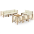 vidaXL 9 Piece Bamboo Medium Garden Lounge Set in White/Cream