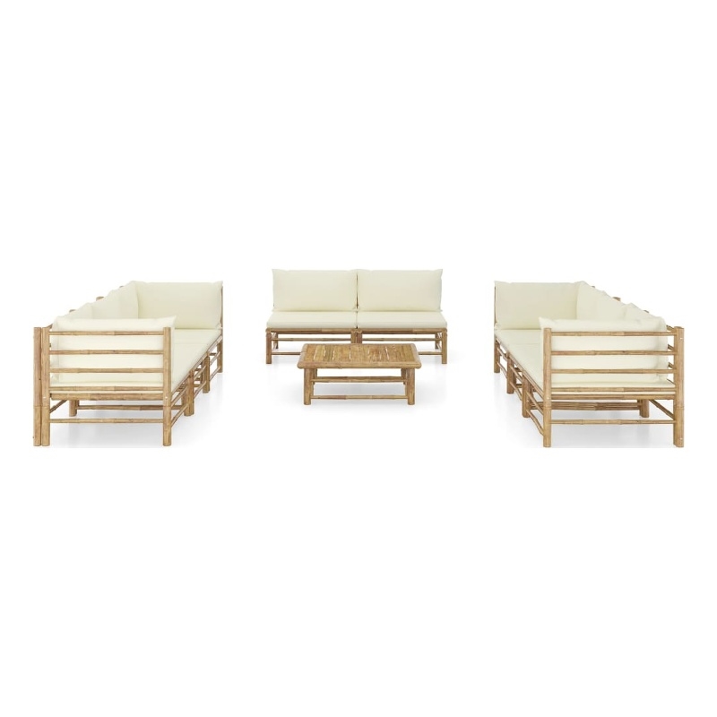 vidaXL 9 Piece Bamboo Medium Garden Lounge Set in White/Cream