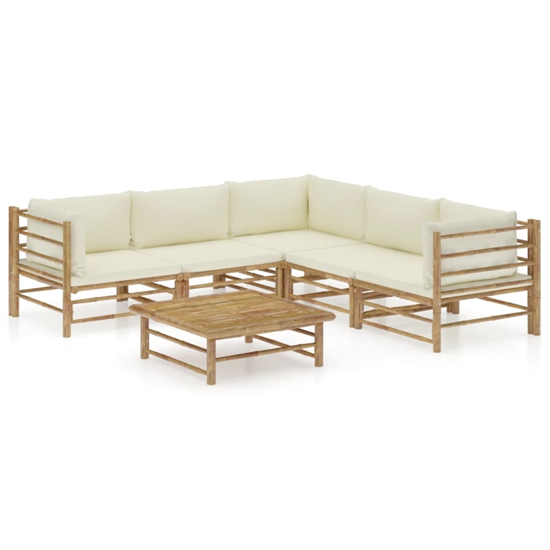 vidaXL 6 Piece Bamboo Small Garden Lounge Set in White/Cream