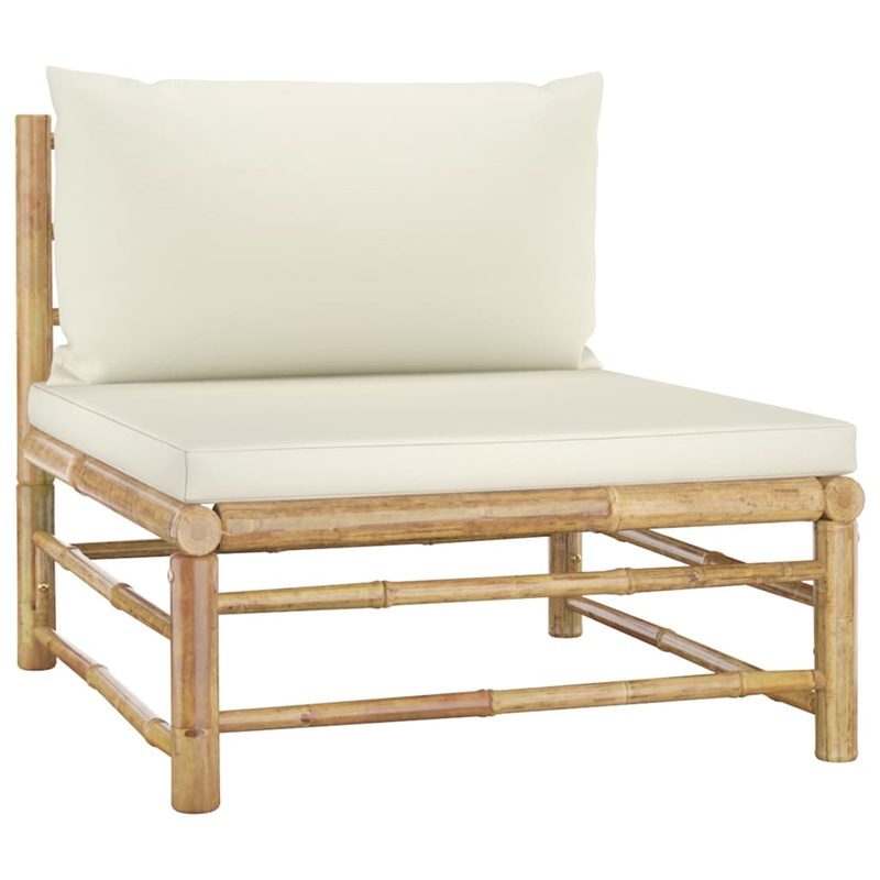 vidaXL 6 Piece Bamboo Small Garden Lounge Set in White/Cream