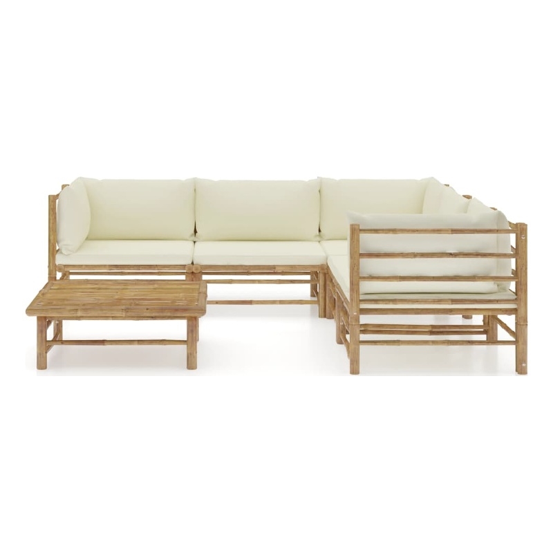 vidaXL 6 Piece Bamboo Small Garden Lounge Set in White/Cream