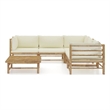 vidaXL 6 Piece Bamboo Small Garden Lounge Set in White/Cream