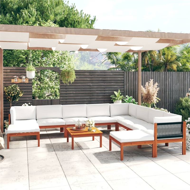 vidaXL 11 Piece Solid Acacia Wood Large Garden Lounge Set in Cream