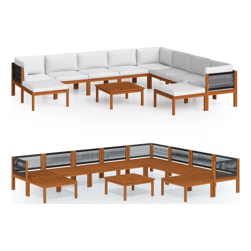 vidaXL 11 Piece Solid Acacia Wood Large Garden Lounge Set in Cream