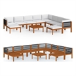 vidaXL 11 Piece Solid Acacia Wood Large Garden Lounge Set in Cream