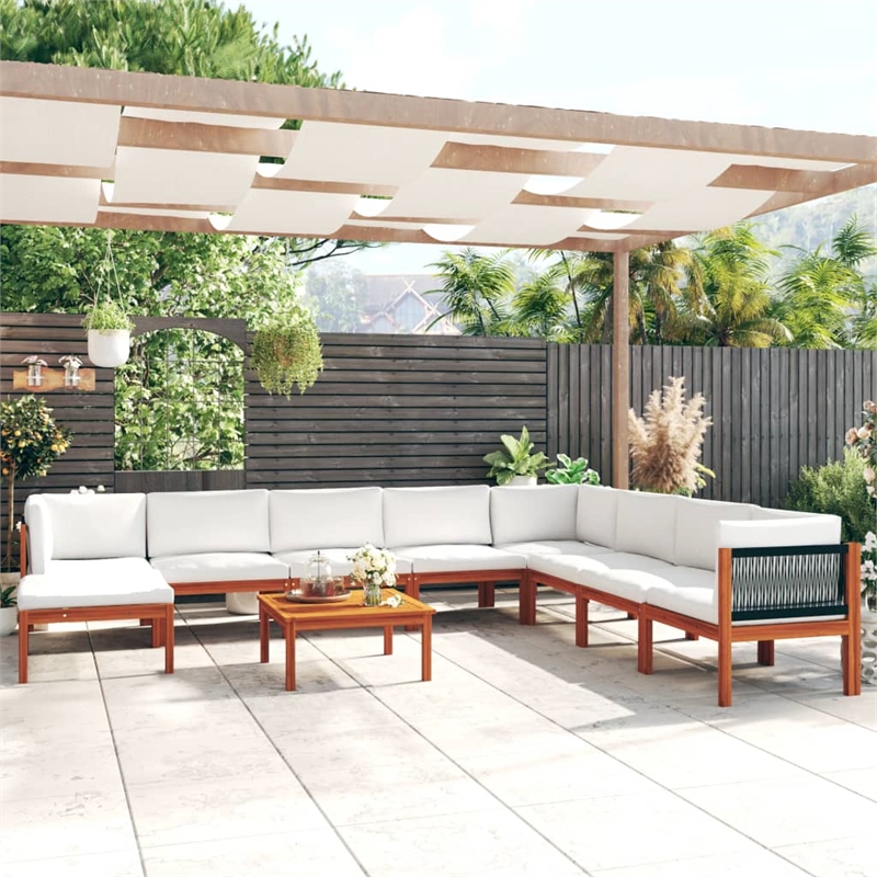 vidaXL 9 Piece Solid Acacia Wood Large Garden Lounge Set in Cream