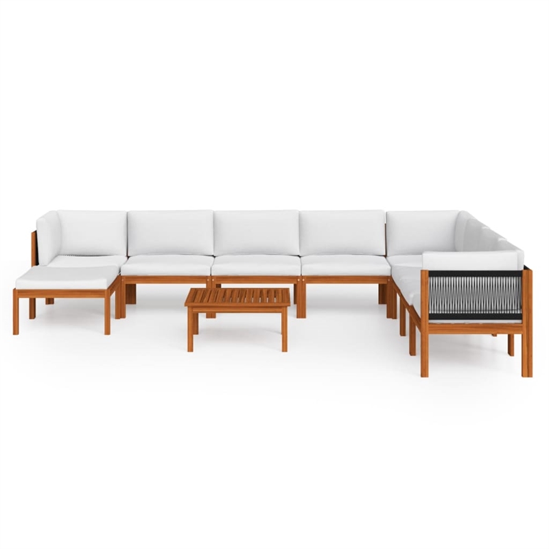 vidaXL 9 Piece Solid Acacia Wood Large Garden Lounge Set in Cream
