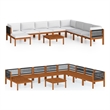 vidaXL 9 Piece Solid Acacia Wood Large Garden Lounge Set in Cream