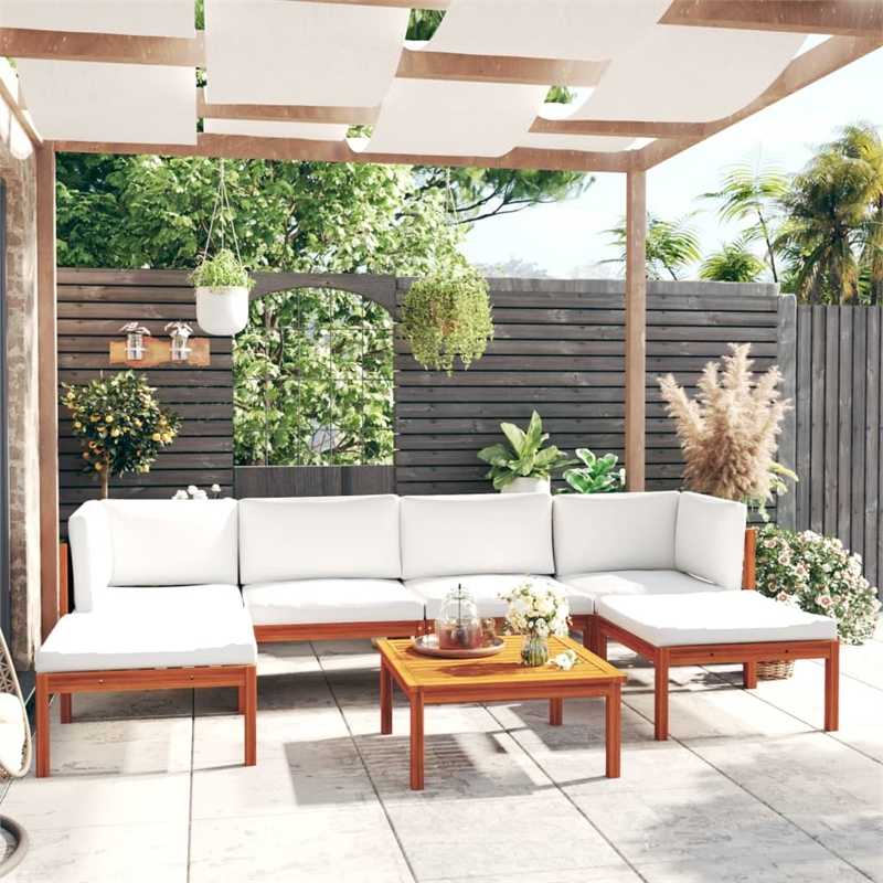 vidaXL 7 Piece Solid Acacia Wood Garden Lounge Set in Cream/Natural