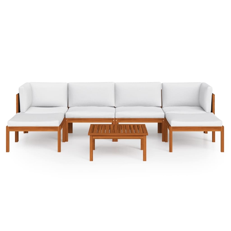 vidaXL 7 Piece Solid Acacia Wood Garden Lounge Set in Cream/Natural