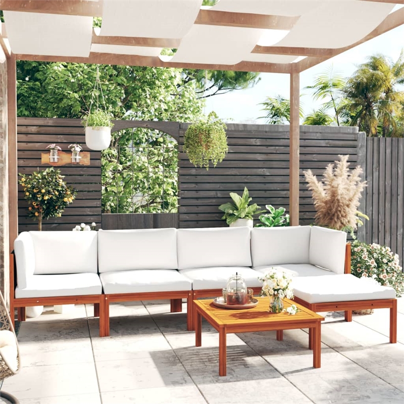 vidaXL 6 Piece Solid Acacia Wood Medium Garden Lounge Set in Brown/Cream