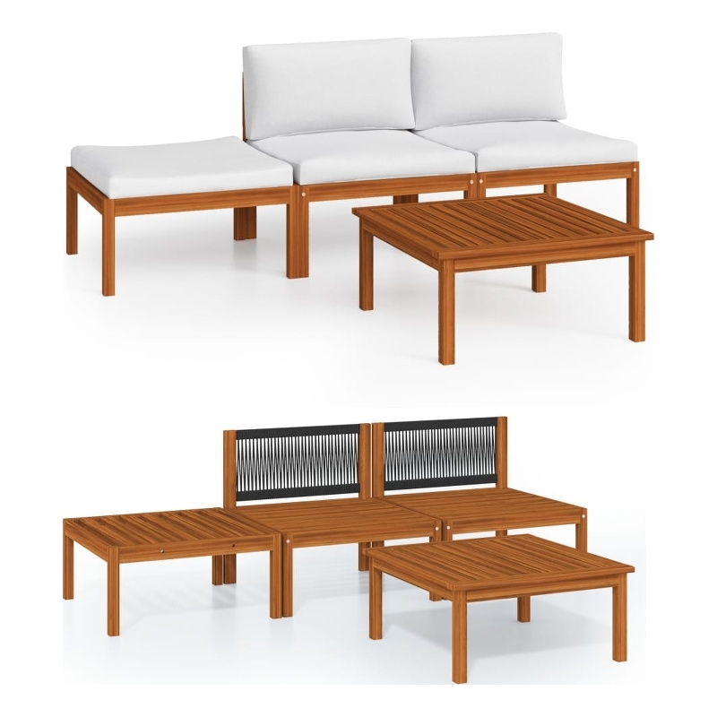 vidaXL 4 Piece Solid Acacia Wood Garden Lounge Set in Cream