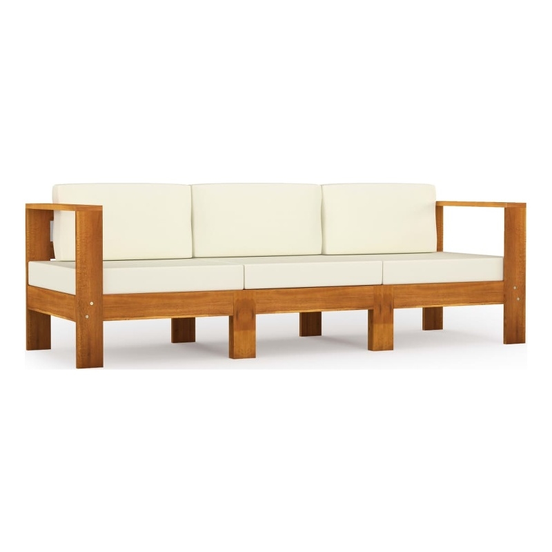 vidaXL Solid Acacia Wood Sofa in White/Cream