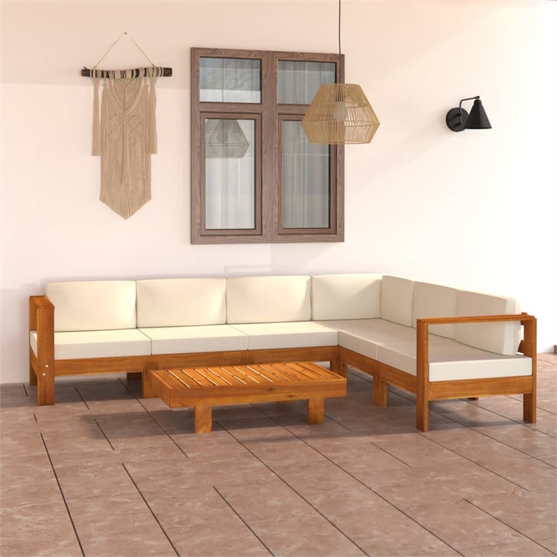 vidaXL 7 Piece Solid Acacia Wood Lounge Set in White/Cream