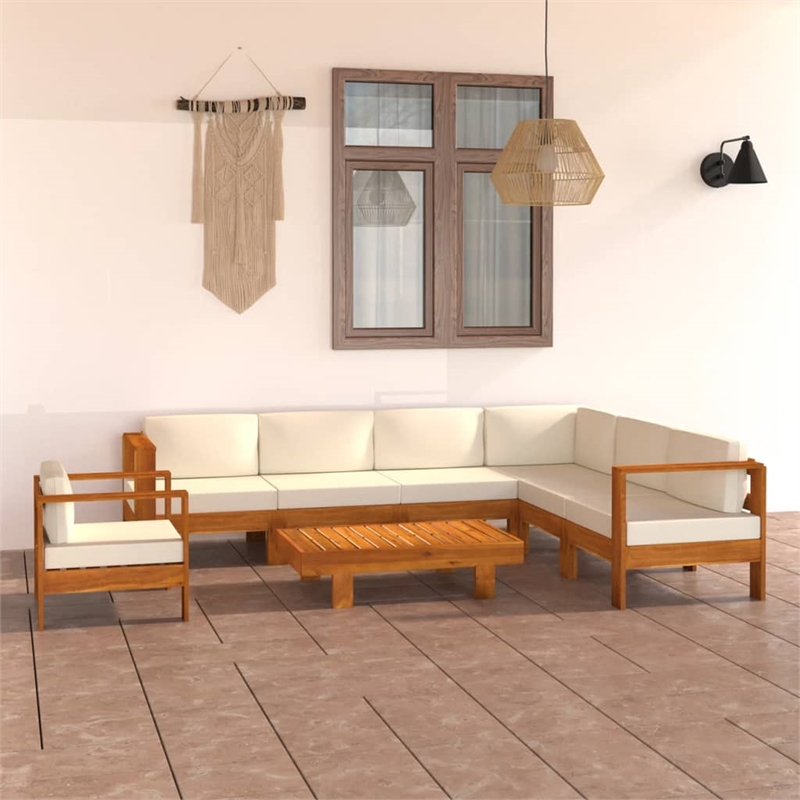 vidaXL 8 Piece Solid Acacia Wood Lounge Set in Cream