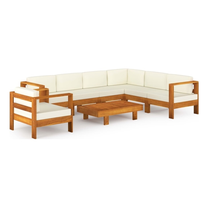 vidaXL 8 Piece Solid Acacia Wood Lounge Set in Cream