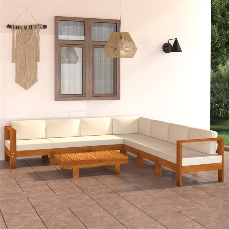 vidaXL 8 Piece Solid Acacia Wood Lounge Set in White/Cream