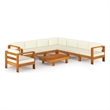 vidaXL 9 Piece Solid Acacia Wood Large Lounge Set in White/Cream