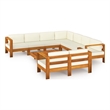 vidaXL 9 Piece Solid Acacia Wood Lounge Set in White/Cream