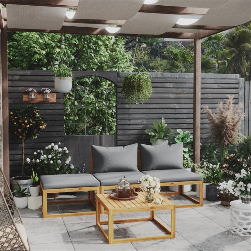 vidaXL 4 Piece Solid Acacia Wood Garden Lounge Set in Gray/Brown
