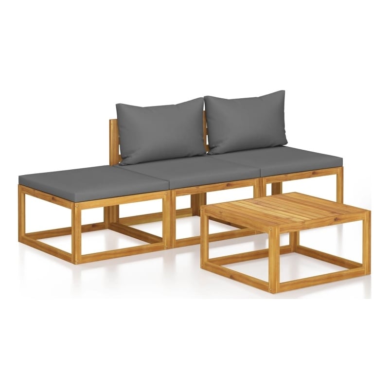 vidaXL 4 Piece Solid Acacia Wood Garden Lounge Set in Gray/Brown