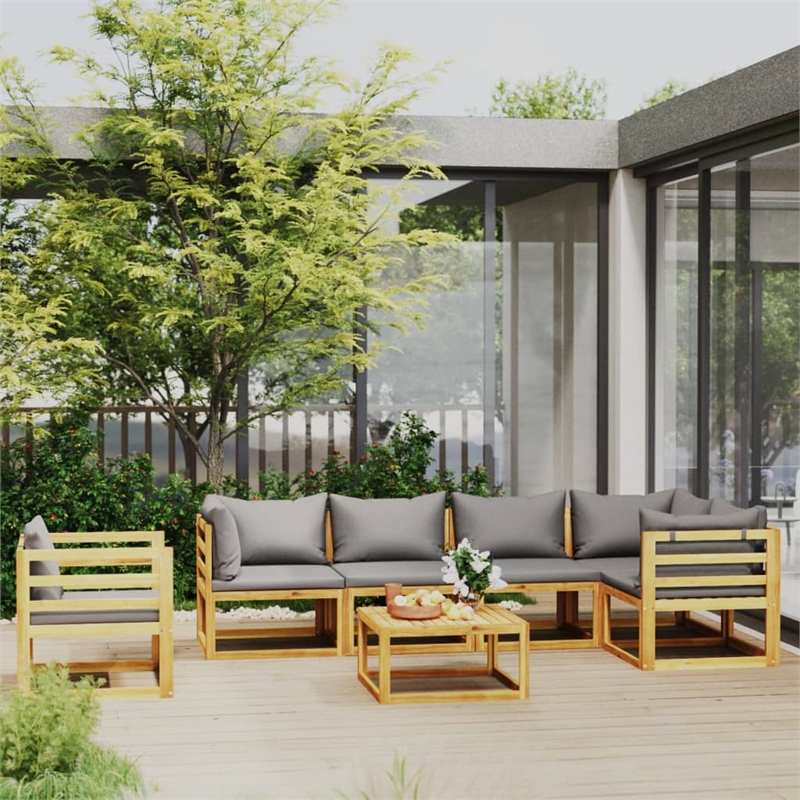 vidaXL 7 Piece Solid Acacia Wood Garden Lounge Set in Gray/Brown