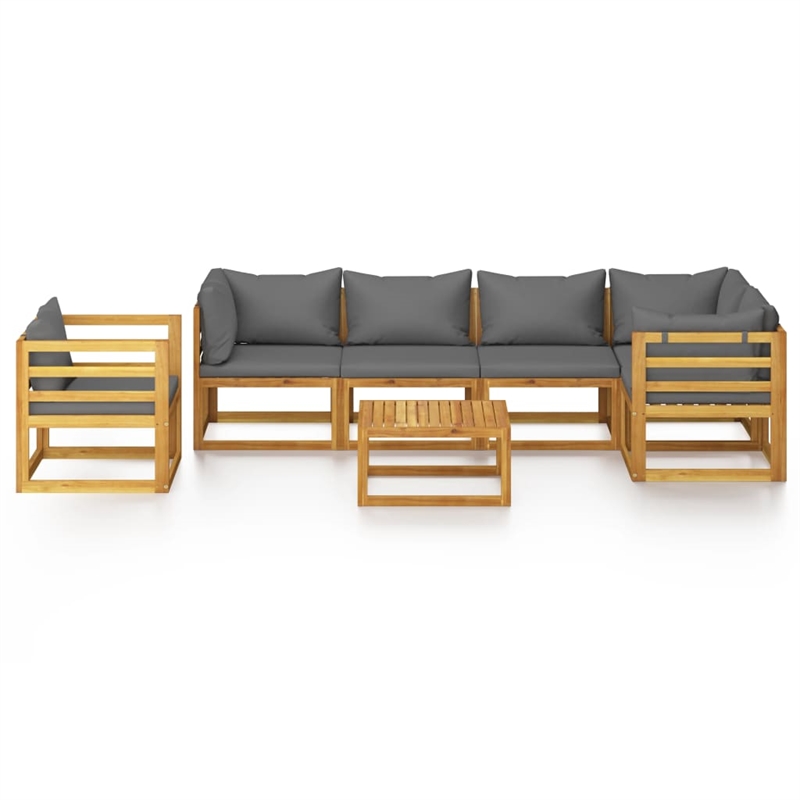 vidaXL 7 Piece Solid Acacia Wood Garden Lounge Set in Gray/Brown