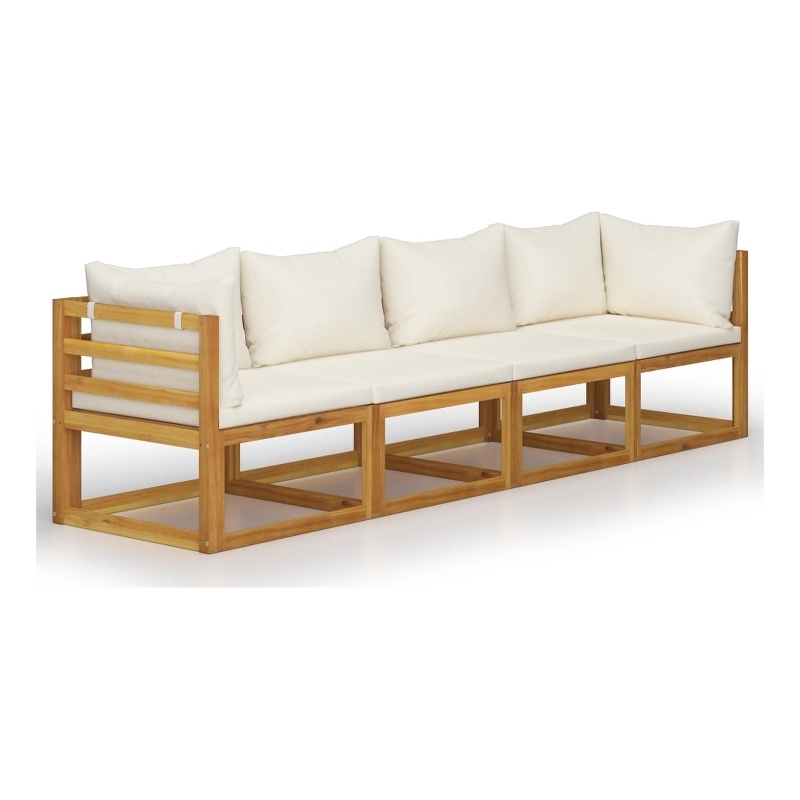 vidaXL Solid Acacia Wood Sofa in Cream/Natural