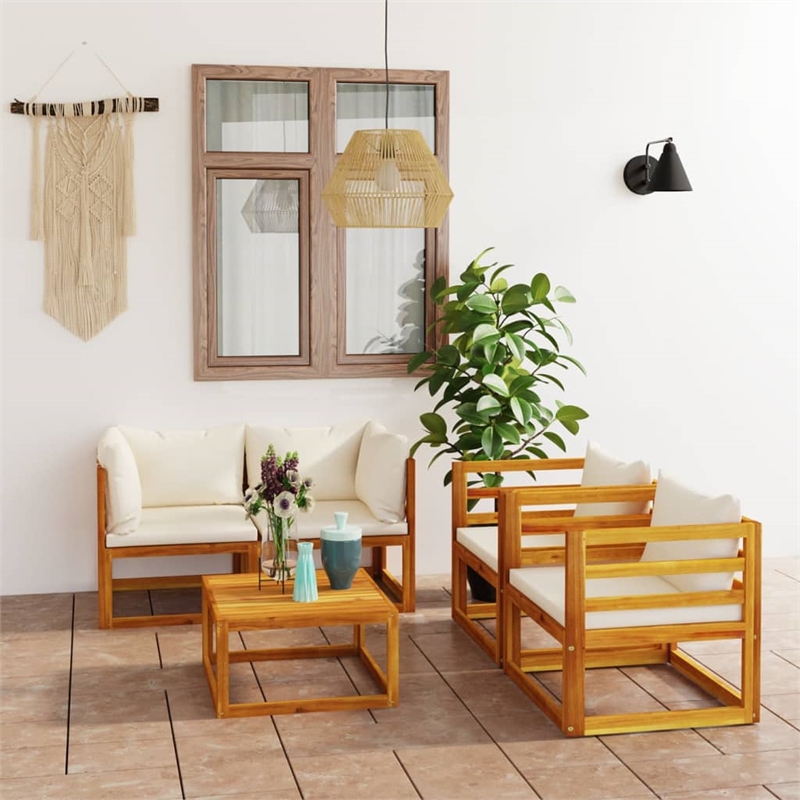 vidaXL 5 Piece Solid Acacia Wood Garden Lounge Set in Cream