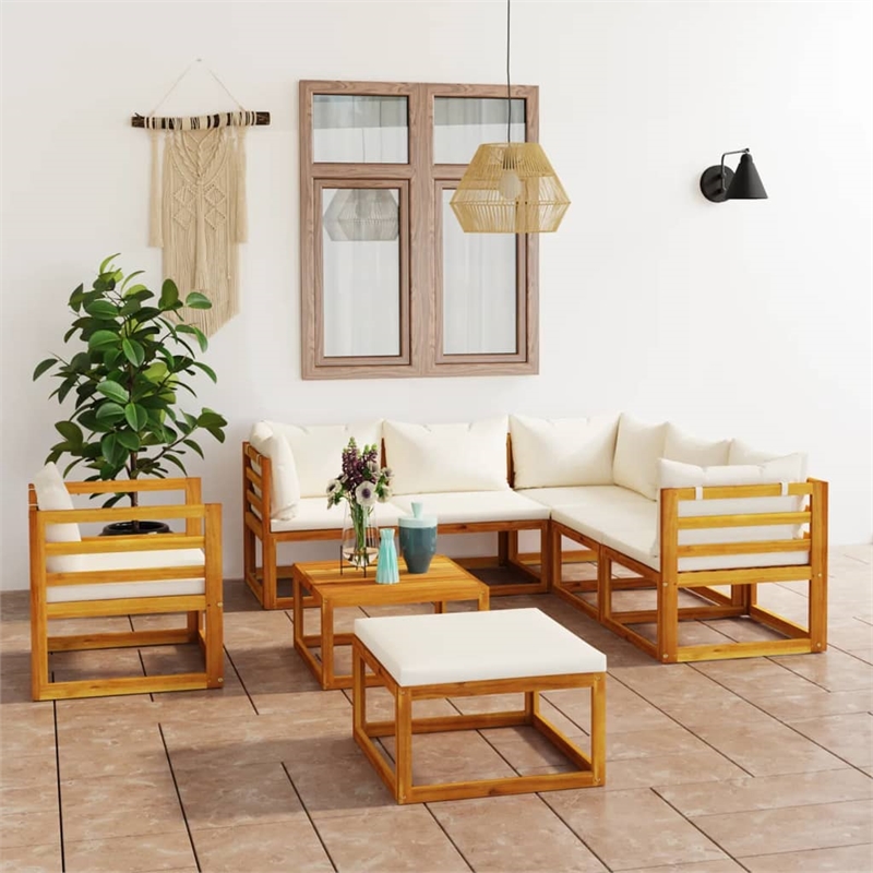 vidaXL 8 Piece Solid Acacia Wood Garden Lounge Set in Cream