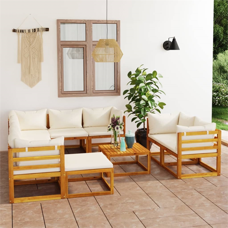 vidaXL 10 Piece Solid Acacia Wood Garden Lounge Set in Cream/Natural