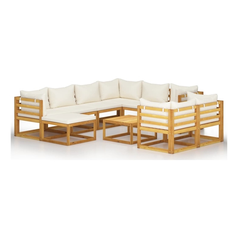vidaXL 10 Piece Solid Acacia Wood Garden Lounge Set in Cream/Natural